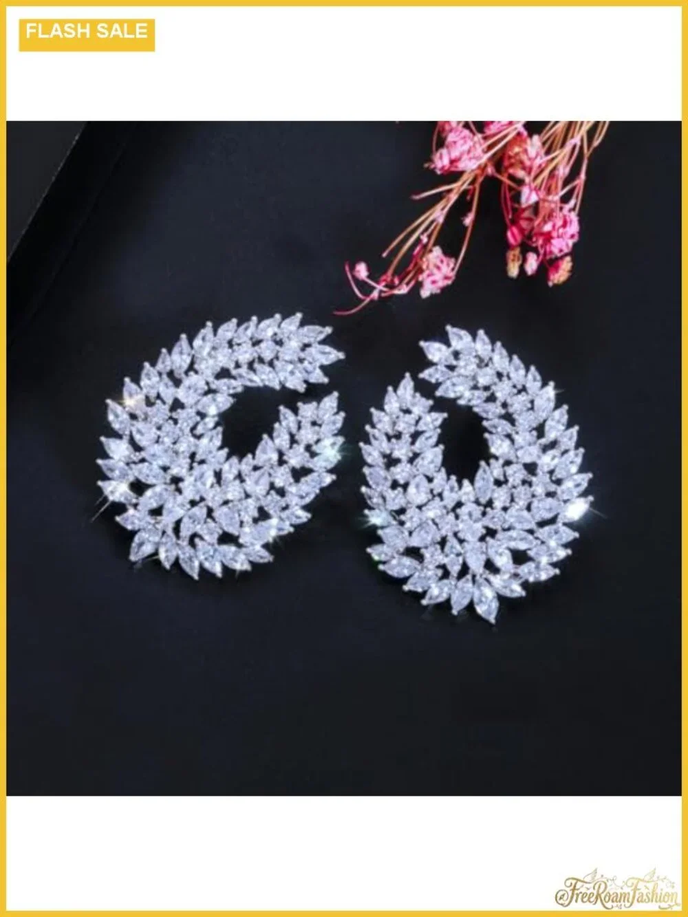 Silver Plated Cubic Zirconia Leaf Dangle Drop Earrings Wedding Bridal